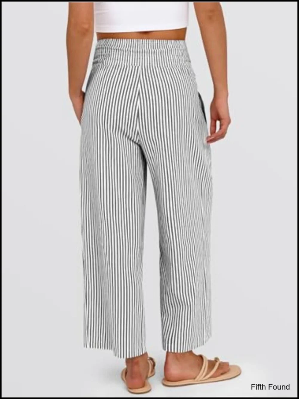 Wide Leg Smocked High Waisted Cropped Pajama Bottoms with Pockets Loose Fit